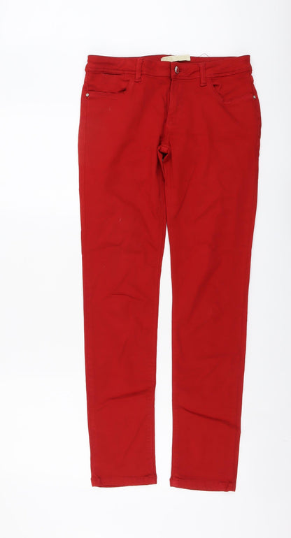 Zara Womens Red Cotton Skinny Jeans Size 8 L30 in Regular Button