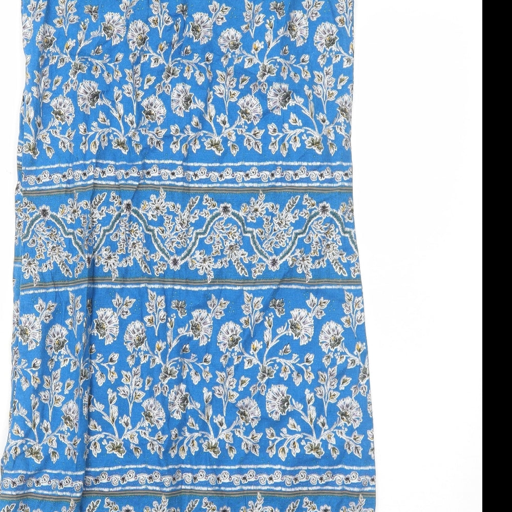 NEXT Womens Blue Floral Cotton A-Line Size 6 V-Neck Pullover