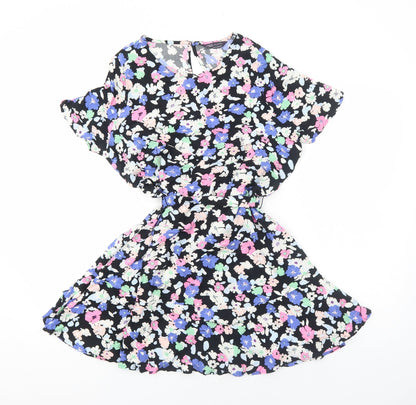Marks and Spencer Womens Black Floral Viscose Fit & Flare Size 10 Round Neck Pullover