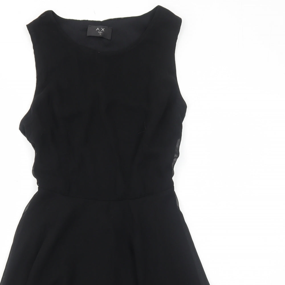 AX Paris Womens Black Polyester Fit & Flare Size 10 Round Neck Zip