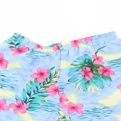 Susan Graver Womens Blue Floral Polyester Bermuda Shorts Size S Regular Pull On