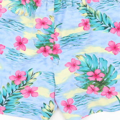 Susan Graver Womens Blue Floral Polyester Bermuda Shorts Size S Regular Pull On