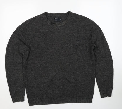 ASOS Mens Grey Round Neck Acrylic Pullover Jumper Size M Long Sleeve