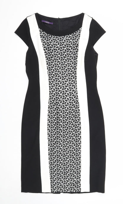 Laurel Womens Black Colourblock Viscose A-Line Size 12 Round Neck Zip