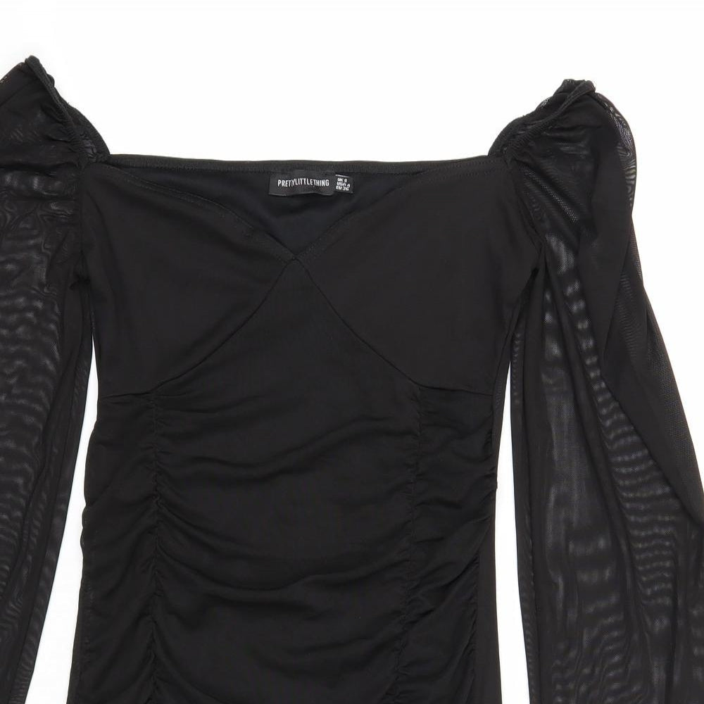 PRETTYLITTLETHING Womens Black Polyester Bodycon Size 8 Sweetheart Pullover