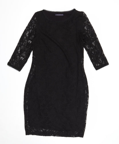Marks and Spencer Womens Black Floral Polyester A-Line Size 10 Round Neck Pullover
