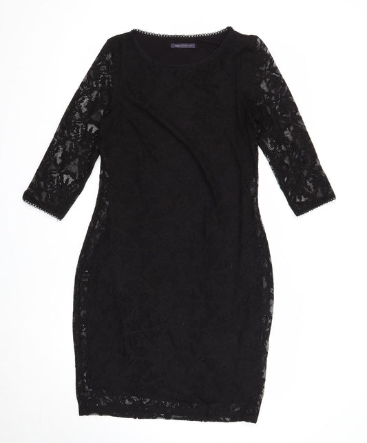 Marks and Spencer Womens Black Floral Polyester A-Line Size 10 Round Neck Pullover