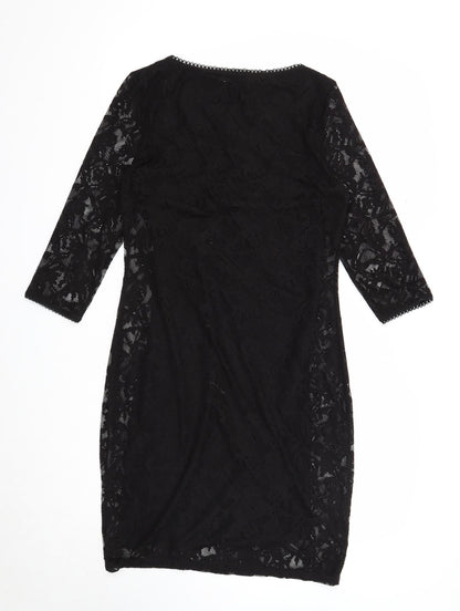 Marks and Spencer Womens Black Floral Polyester A-Line Size 10 Round Neck Pullover