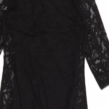Marks and Spencer Womens Black Floral Polyester A-Line Size 10 Round Neck Pullover