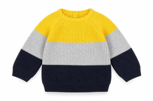 Kueza Boys Multicoloured Colourblock Acrylic Pullover Jumper Size 9-12 Months Button