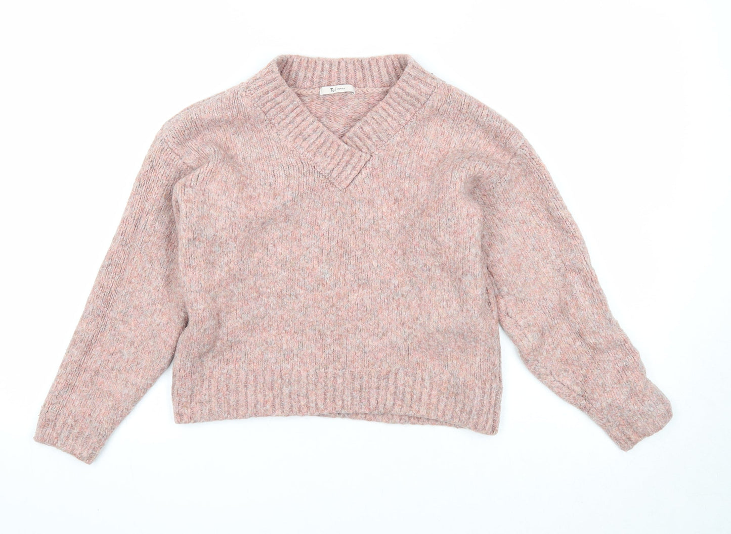 TU Womens Pink V-Neck Acrylic Pullover Jumper Size S