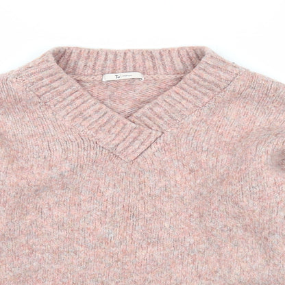 TU Womens Pink V-Neck Acrylic Pullover Jumper Size S