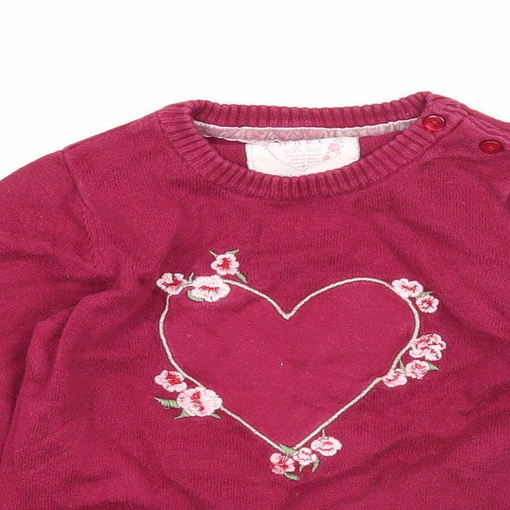 Young Dimension Girls Purple Cotton Pullover Jumper Size 24 Months Button - Heart