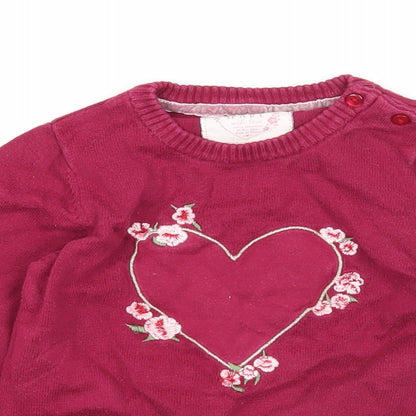 Young Dimension Girls Purple Cotton Pullover Jumper Size 24 Months Button - Heart