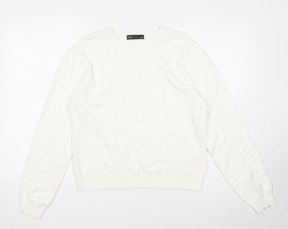 Womens UK Size M Marks and Spencer White Pullover Jumper
