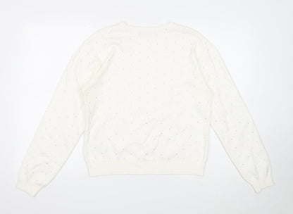 Womens UK Size M Marks and Spencer White Pullover Jumper