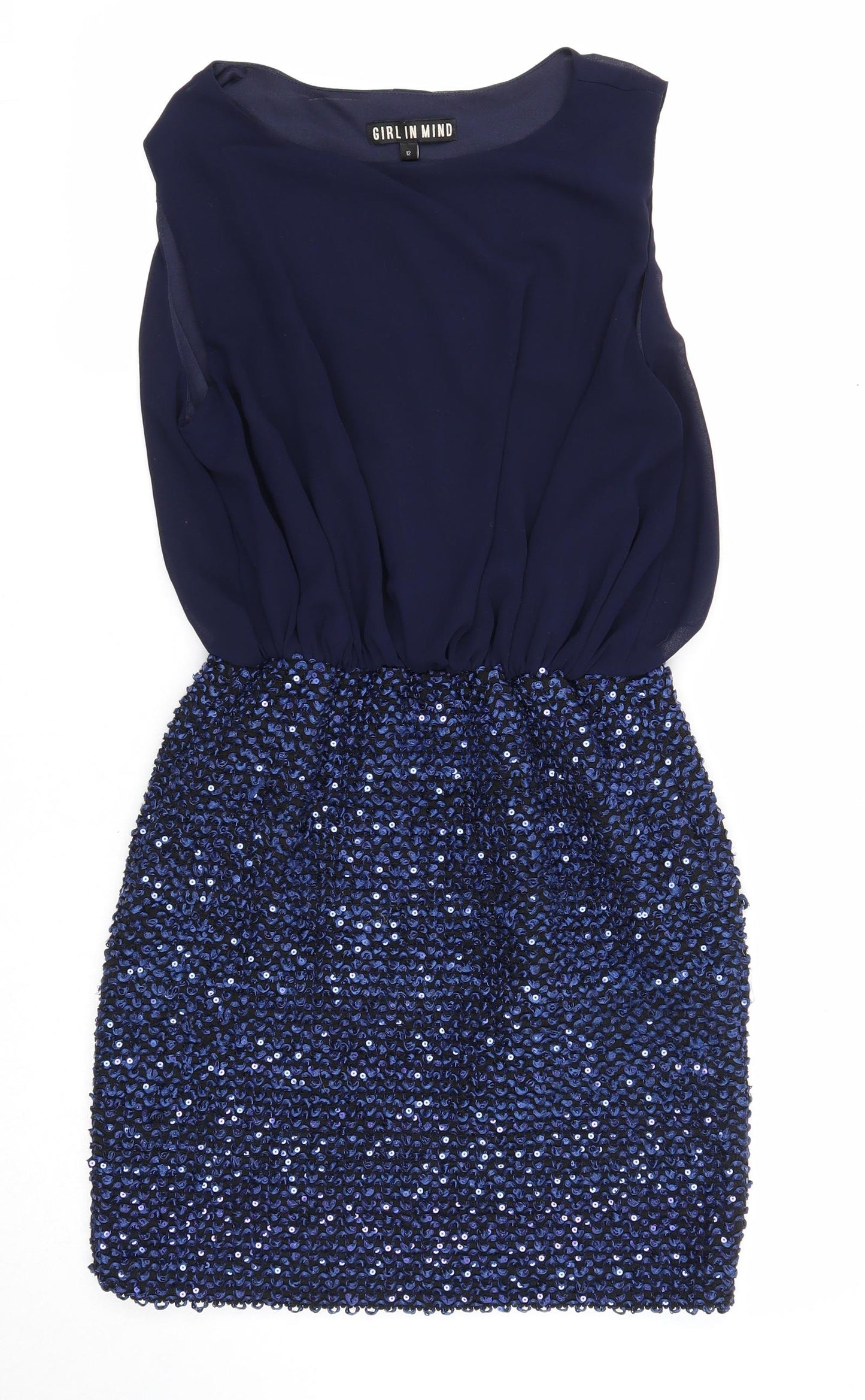 Girl In Mind Womens Blue Polyester Fit & Flare Size 12 Boat Neck Button