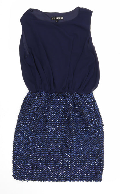 Girl In Mind Womens Blue Polyester Fit & Flare Size 12 Boat Neck Button