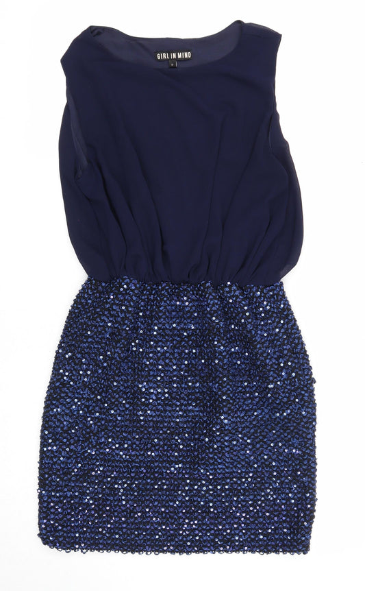 Girl In Mind Womens Blue Polyester Fit & Flare Size 12 Boat Neck Button