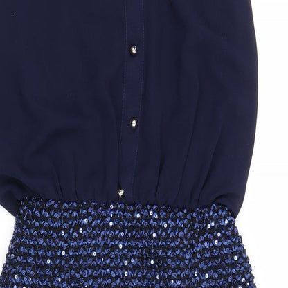 Girl In Mind Womens Blue Polyester Fit & Flare Size 12 Boat Neck Button