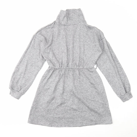 Very Womens Grey Viscose Jumper Dress Size 8 High Neck Pullover