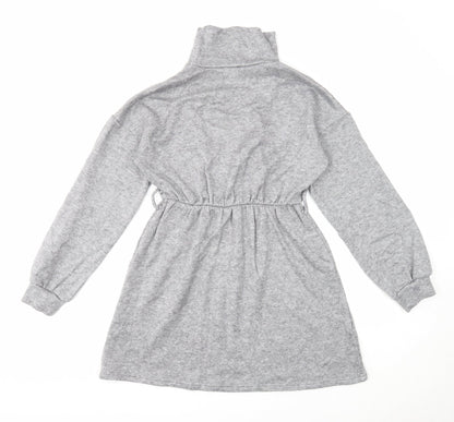 Very Womens Grey Viscose Jumper Dress Size 8 High Neck Pullover