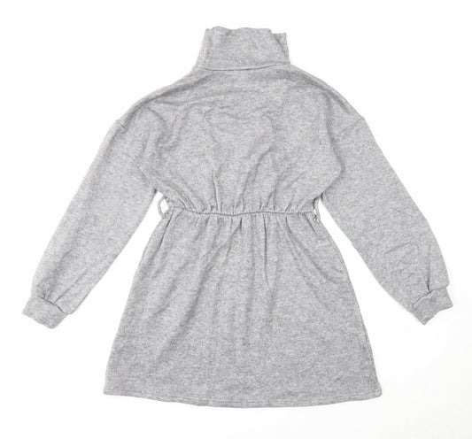 Very Womens Grey Viscose Jumper Dress Size 8 High Neck Pullover