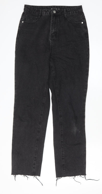 PRETTYLITTLETHING Womens Black Cotton Straight Jeans Size 6 Regular Zip
