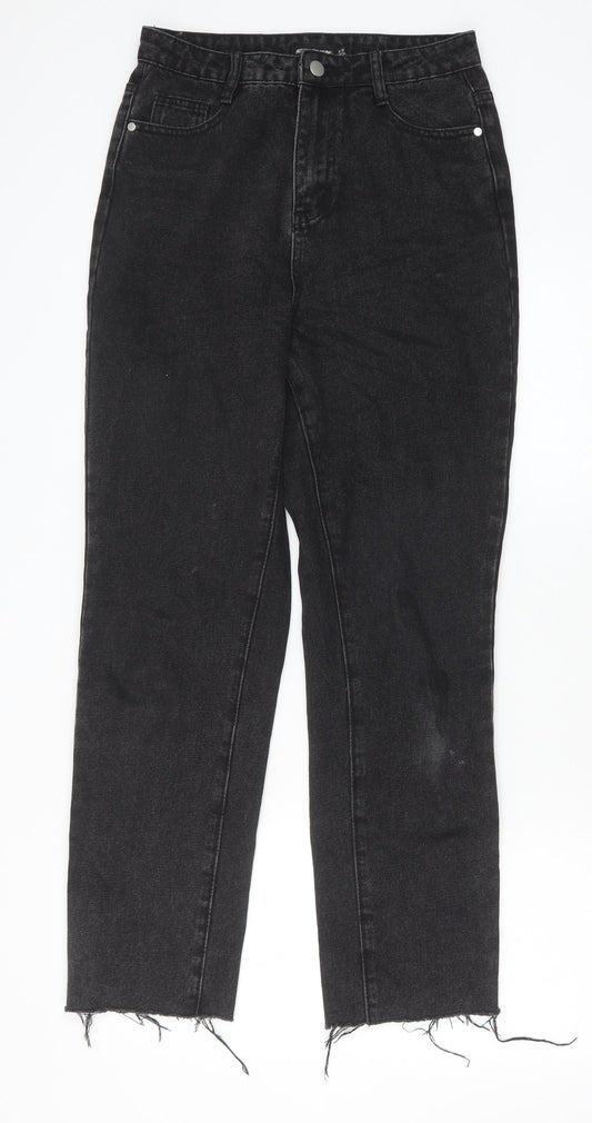 PRETTYLITTLETHING Womens Black Cotton Straight Jeans Size 6 Regular Zip