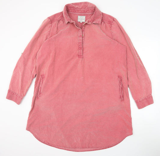 Fat Face Womens Pink 100% Cotton Shirt Dress Size 18 Collared Button