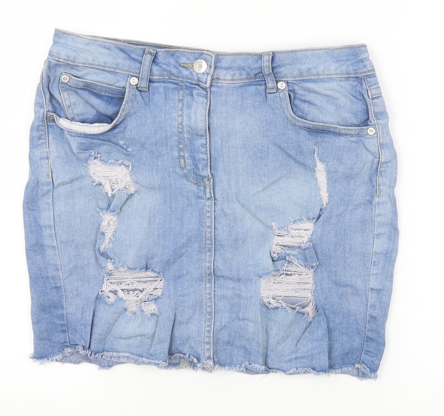 Parisian Womens Blue Cotton Straight & Pencil Skirt Size 10 Zip - Distressed Look