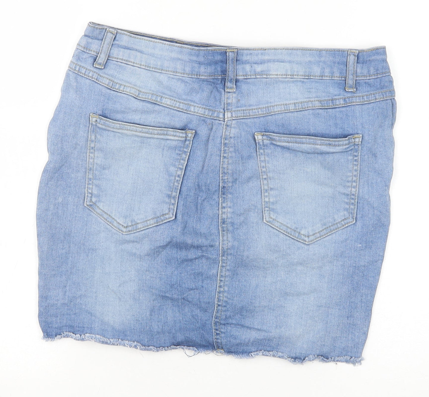 Parisian Womens Blue Cotton Straight & Pencil Skirt Size 10 Zip - Distressed Look