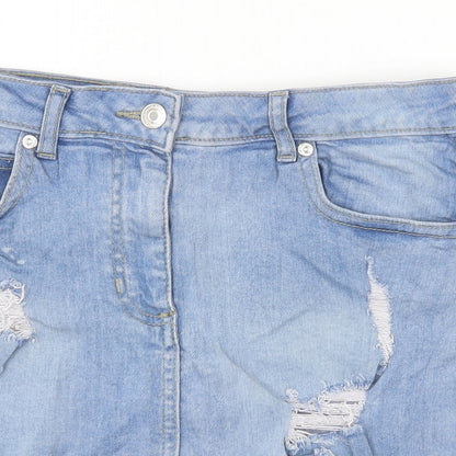 Parisian Womens Blue Cotton Straight & Pencil Skirt Size 10 Zip - Distressed Look