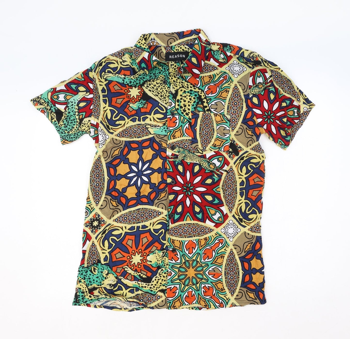 Reason Womens Multicoloured Geometric Viscose Basic Button-Up Size M Collared
