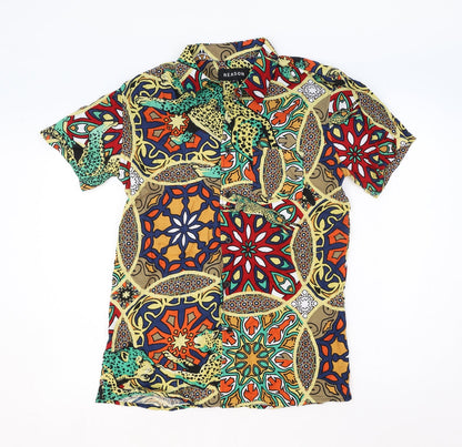 Reason Womens Multicoloured Geometric Viscose Basic Button-Up Size M Collared