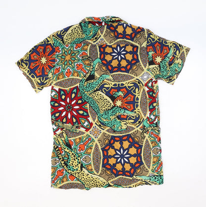 Reason Womens Multicoloured Geometric Viscose Basic Button-Up Size M Collared