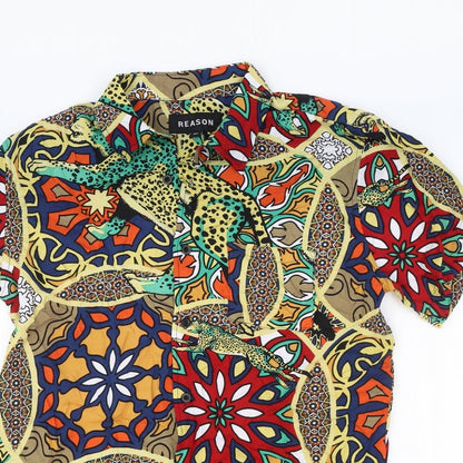 Reason Womens Multicoloured Geometric Viscose Basic Button-Up Size M Collared