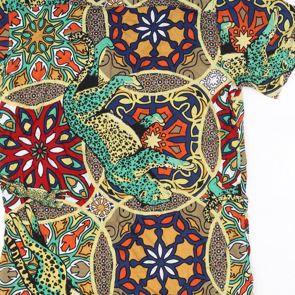 Reason Womens Multicoloured Geometric Viscose Basic Button-Up Size M Collared