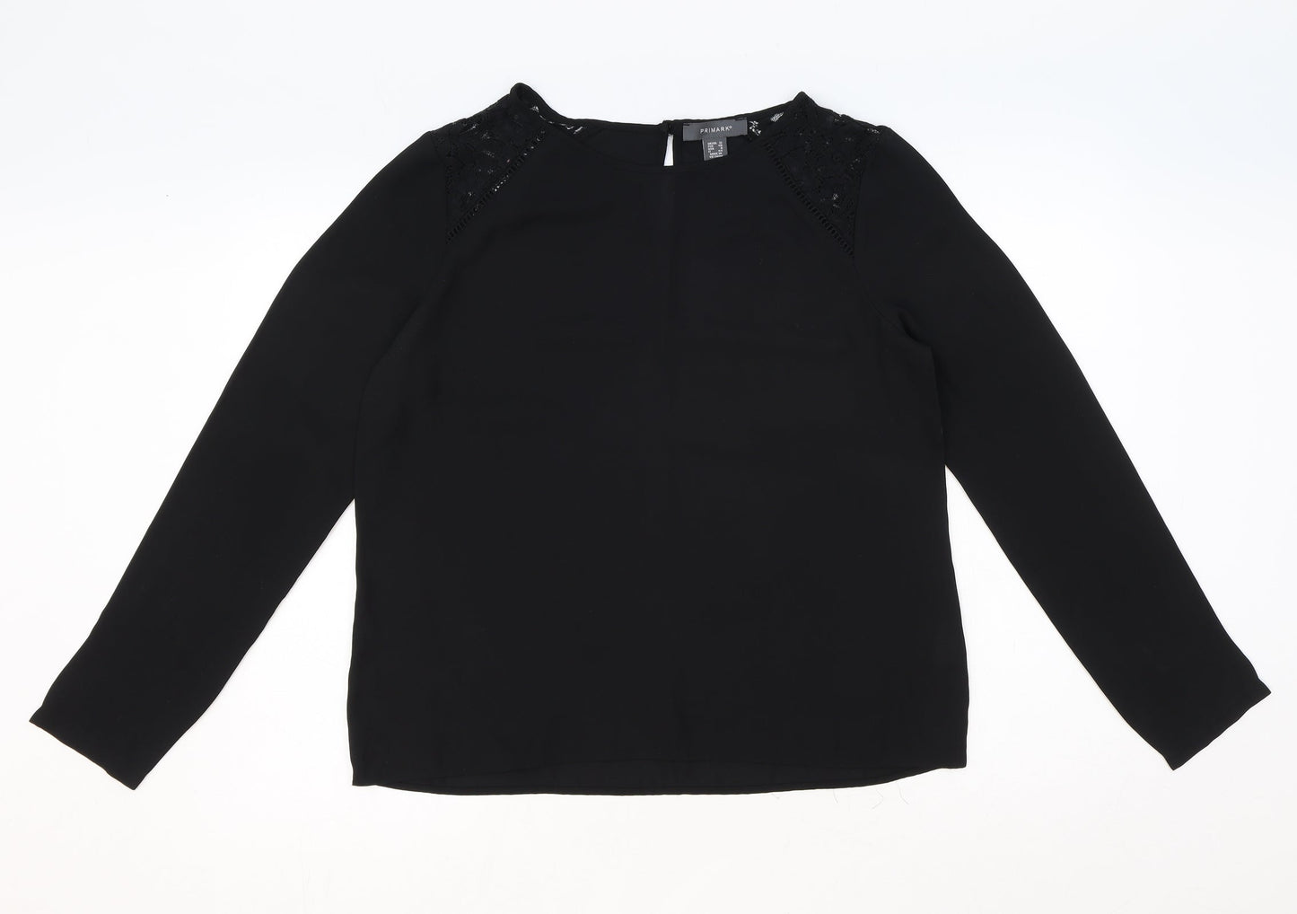 Primark Womens Black Polyester Basic Blouse Size 12 Round Neck