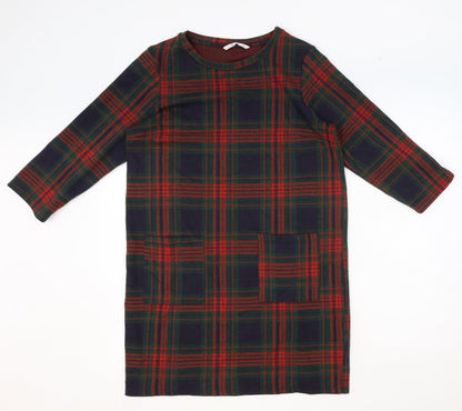 TU Womens Multicoloured Plaid Polyester A-Line Size 12 Round Neck Pullover