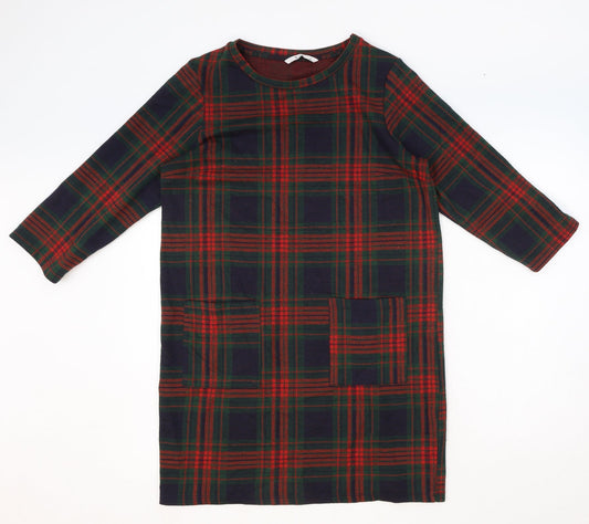 TU Womens Multicoloured Plaid Polyester A-Line Size 12 Round Neck Pullover