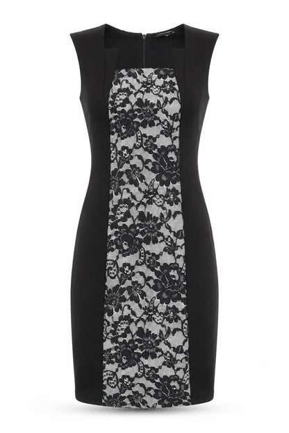 New Look Womens Black Floral Polyester A-Line Size 8 Square Neck Zip