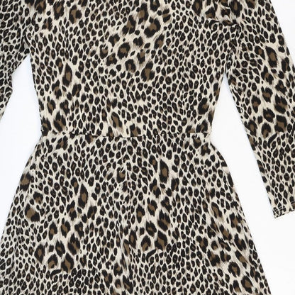 Julian McDonald Womens Beige Animal Print Polyester Fit & Flare Size 12 V-Neck Pullover