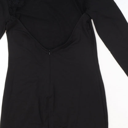 Yoins Womens Black Polyester A-Line Size 10 Round Neck Button