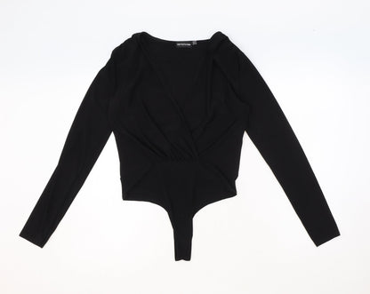 PRETTYLITTLETHING Womens Black Polyester Bodysuit One-Piece Size 10 Pullover