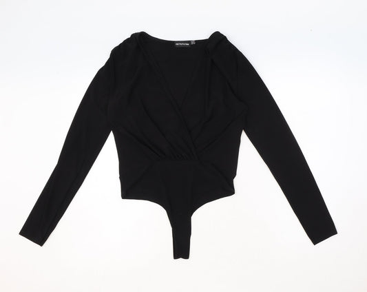 PRETTYLITTLETHING Womens Black Polyester Bodysuit One-Piece Size 10 Pullover