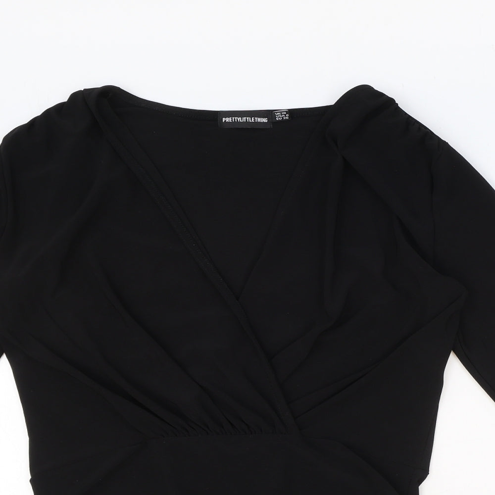 PRETTYLITTLETHING Womens Black Polyester Bodysuit One-Piece Size 10 Pullover