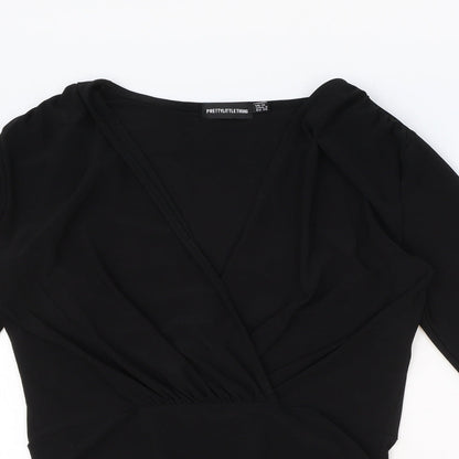 PRETTYLITTLETHING Womens Black Polyester Bodysuit One-Piece Size 10 Pullover
