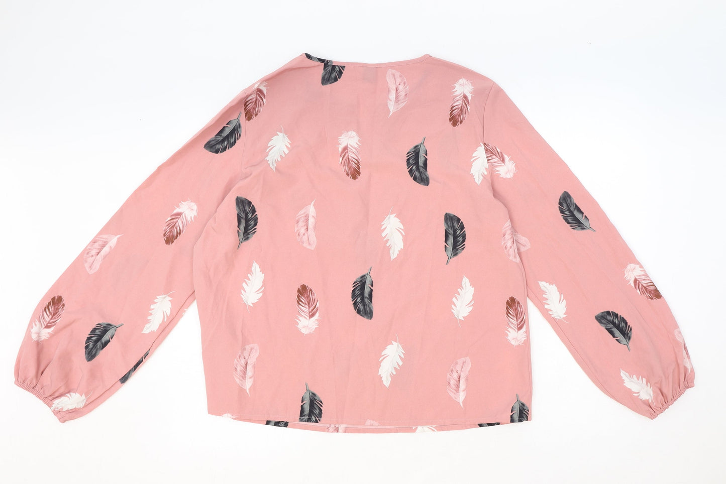 SheIn Womens Pink Geometric Polyester Basic Blouse Size XL V-Neck - Feather Print