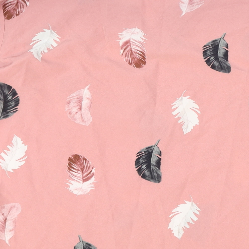 SheIn Womens Pink Geometric Polyester Basic Blouse Size XL V-Neck - Feather Print